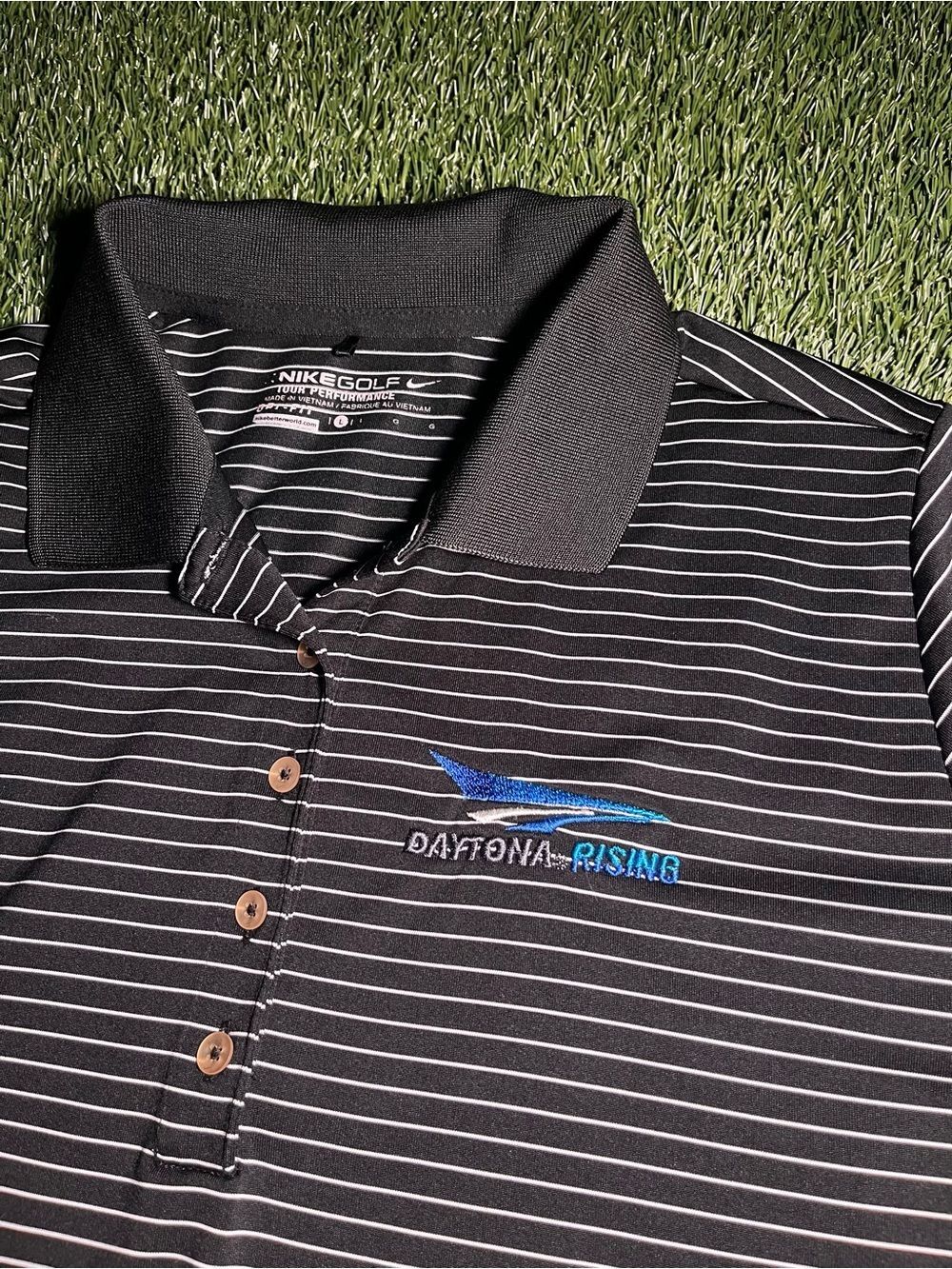 Nike Golf Women’s Large Daytona Rising Black Striped Polo